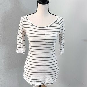 Y2k Urban Outfitters BDG White & Black Striped Top with Pocket - Size XS